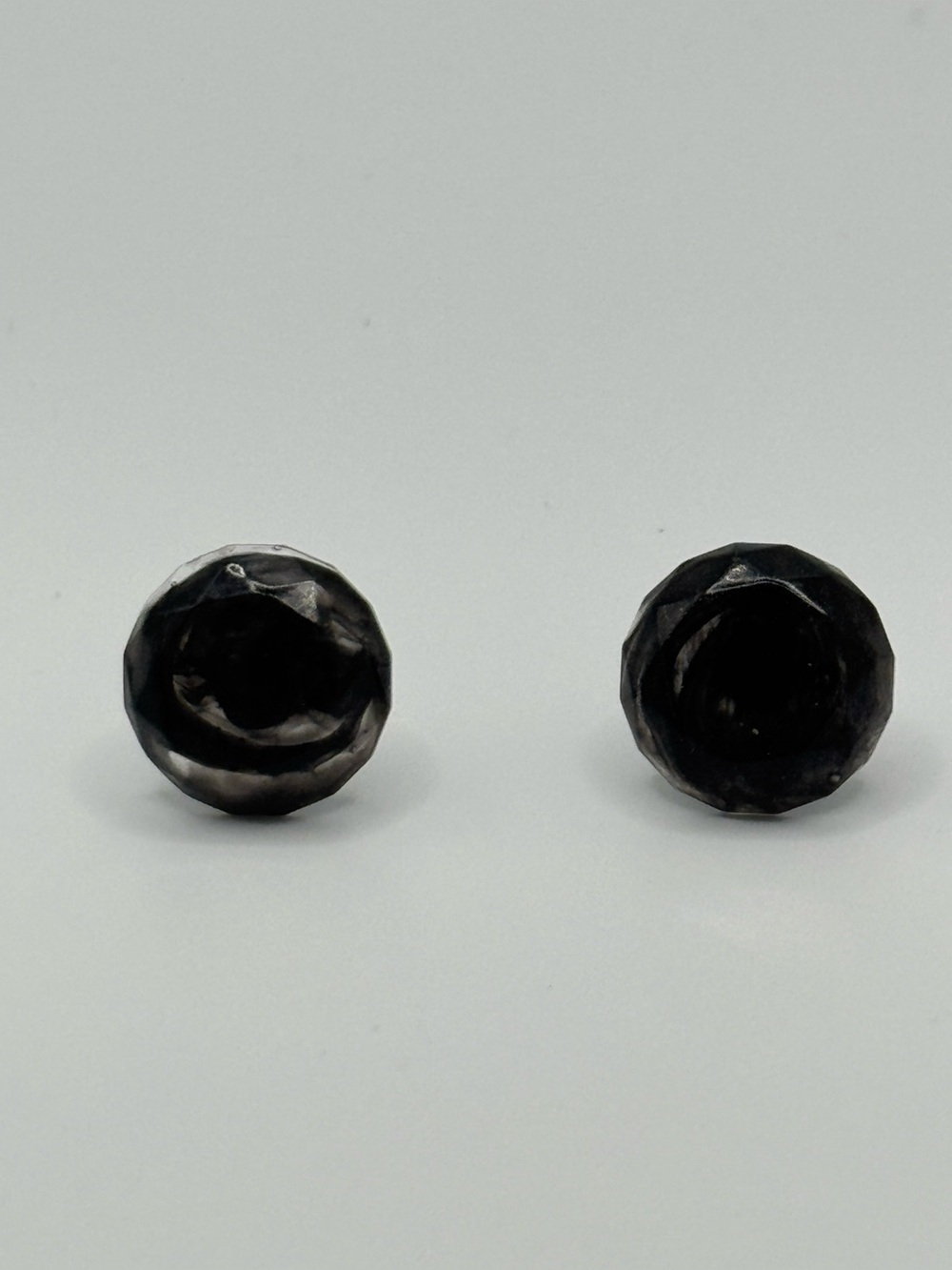 Black Glass-Like Faceted Stud Earrings - Women Jewelry